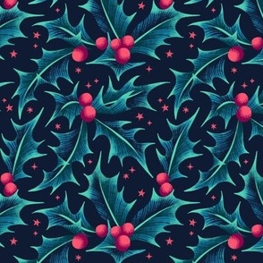 Christmas Holly - Dark Navy