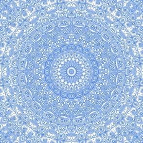 Cornflower Blue on White Mandala Kaleidoscope Medallion
