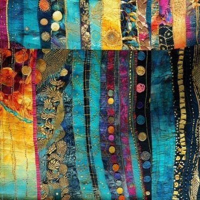Boho Kantha Cloth In Jewel Tones   by Bada Bling Digital Art