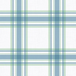 Parker Plaid - French Blue/Green on White, Medium Scale