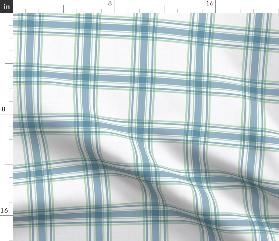 Parker Plaid - French Blue/Green on White, Medium Scale