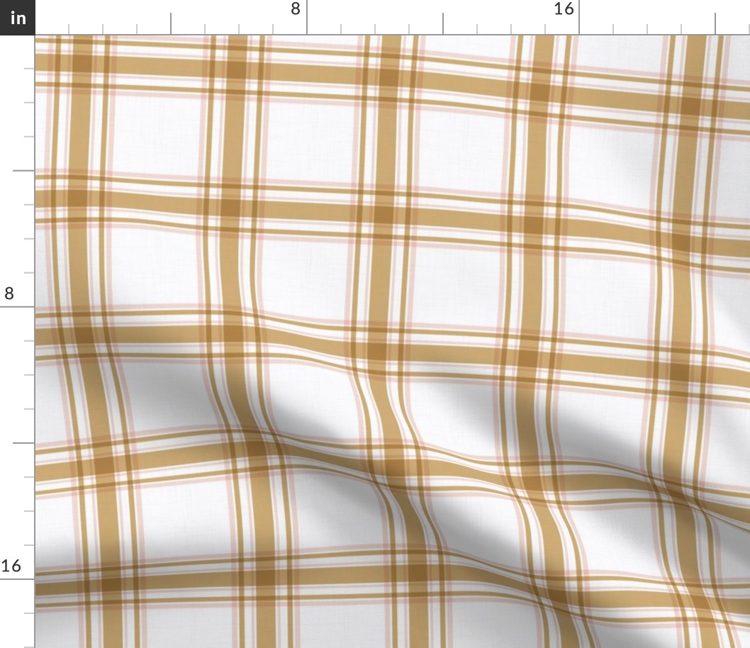 Parker Plaid - Ochre/Pink on White, Medium Scale