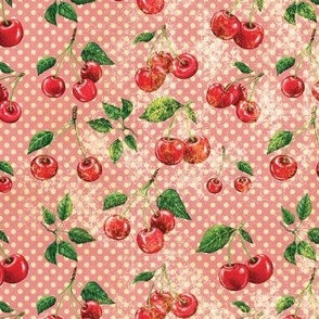 Cherries on Pink Polka Dots