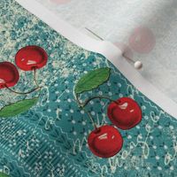 Cherries Scattered on Teal