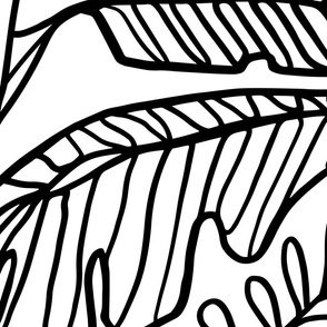 Continuous Line Jungle Leaves in Black and White -Extra- Large