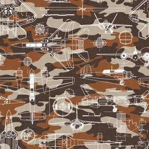Small Scale / Aircraft Blueprint / Rust Maroon Beige Camouflage Linen Textured Background