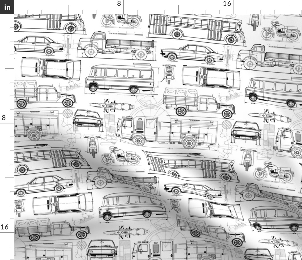 Medium Scale / City Traffic Blueprint / Black on White Background
