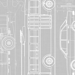 Large Scale / Rotated / City Traffic Blueprint / Cool Grey Linen Textured Background