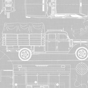 Large Scale / City Traffic Blueprint / Cool Grey Linen Textured Background