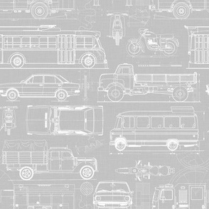 Small Scale / City Traffic Blueprint / Cool Grey Linen Textured Background