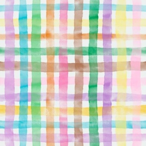Playful Easter Pastel Rainbow Watercolor Striped Gingham Plaid