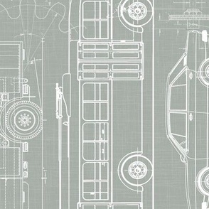 Large Scale / Rotated / City Traffic Blueprint / Sage Linen Textured Background