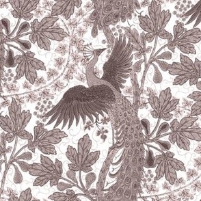 1895 Vintage "Fig and Peacock" by Walter Crane in Dark Regency Orchid Monochrome - Coordinate