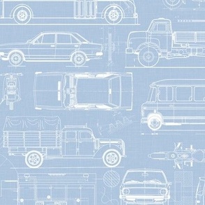 Medium Scale / City Traffic Blueprint / Sky Linen Textured Background