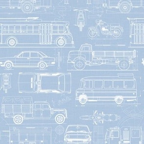 Small Scale / City Traffic Blueprint / Sky Linen Textured Background