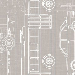 Large Scale / Rotated / City Traffic Blueprint / Warm Grey Linen Textured Background