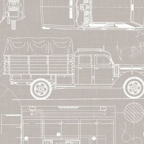 Large Scale / City Traffic Blueprint / Warm Grey Linen Textured Background