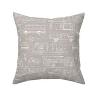 Medium Scale / City Traffic Blueprint / Warm Grey Linen Textured Background