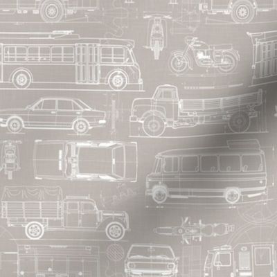 Small Scale / City Traffic Blueprint / Warm Grey Linen Textured Background