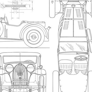 Large Scale / Oldtimer Race Cars Blueprint / Grey on White Background