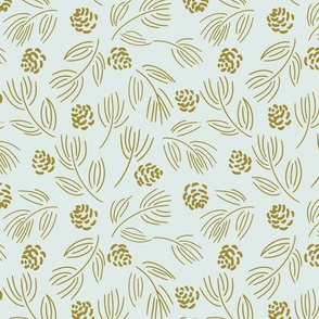 Pine cones and Dry flowers  – olive green and pastel teal   // Medium scale