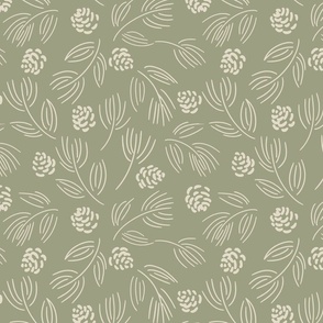 Pine cones and Dry flowers  – cream and olive green  // Medium scale