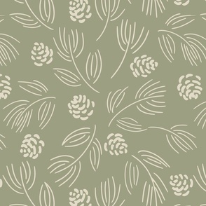 Pine cones and Dry flowers  – cream and olive green  // Big scale