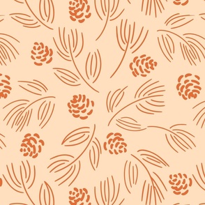 Pine cones and Dry flowers  – terracotta orange and cream  // Big scale