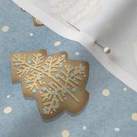 Silver and Gold Christmas Tree Sugar Cookies on Slate Blue