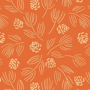 Pine cones and Dry flowers  – cream and terracotta orange   // Big scale