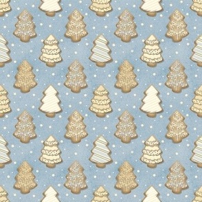 Silver and Gold Christmas Tree Sugar Cookies on Light  Blue (Small Scale)