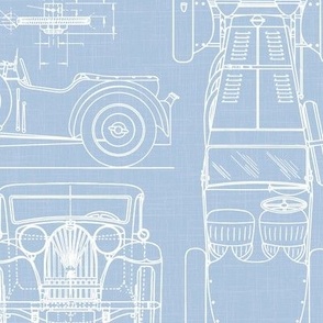 Large Scale / Oldtimer Race Cars Blueprint / Sky Linen Textured Background