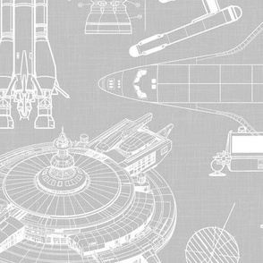 Large Scale / Spacecraft Blueprint / Cool Grey Linen Textured Background