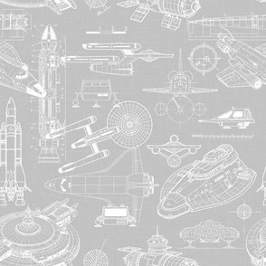Small Scale / Spacecraft Blueprint / Cool Grey Linen Textured Background
