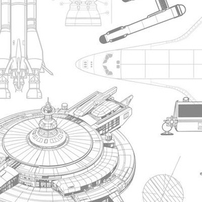 Large Scale / Spacecraft Blueprint / Grey on White Background