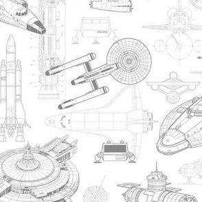 Medium Scale / Spacecraft Blueprint / Grey on White Background