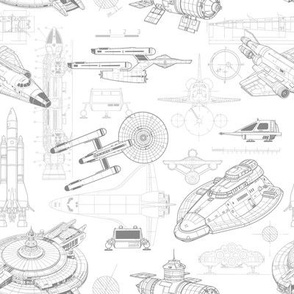 Small Scale / Spacecraft Blueprint / Grey on White Background