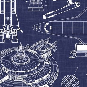 Large Scale / Spacecraft Blueprint / Navy Background