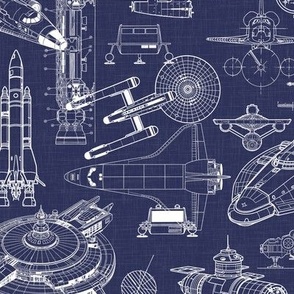 Medium Scale / Spacecraft Blueprint / Navy Background
