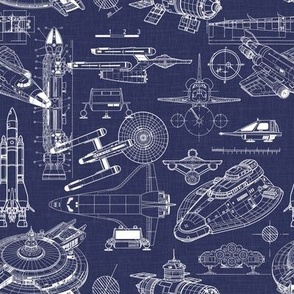 Small Scale / Spacecraft Blueprint / Navy Background