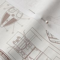 Large Scale / Rotated / Spacecraft Blueprint / Off-White Linen Textured Background