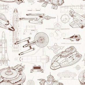 Small Scale / Spacecraft Blueprint / Off-White Linen Textured Background