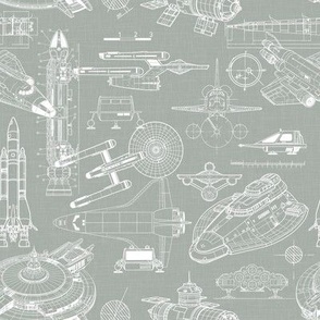 Small Scale / Spacecraft Blueprint / Sage Linen Textured Background