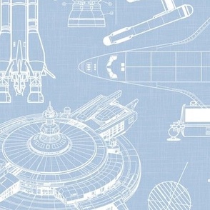 Large Scale / Spacecraft Blueprint / Sky Linen Textured Background