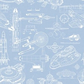 Small Scale / Spacecraft Blueprint / Sky Linen Textured Background