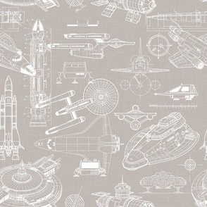 Small Scale / Spacecraft Blueprint / Warm Grey Linen Textured Background
