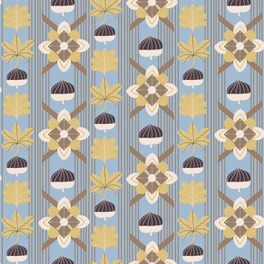 Harmony of Earthy Maple Leaf, Acorn, Geometric Flowers, and brown Lines