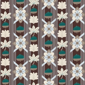 Harmony of Earthy cream Maple Leaf, Acorn, Geometric Flowers, and Lines