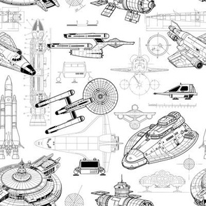 Small Scale / Spacecraft Blueprint / Black on White Background