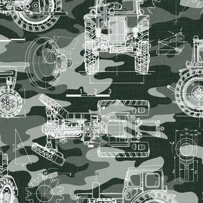 Medium Scale / Tractor Blueprint / Olive Khaki Sage Camouflage Linen Textured Background